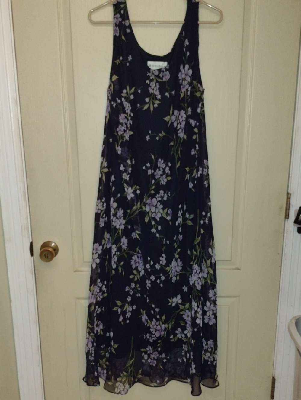 Dress Barn Navy Maxi Dress with Lavender Floral Print